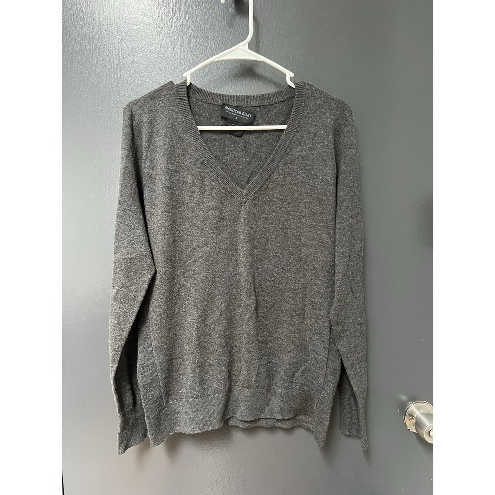 American Giant Sweater Mens Small Wool Cotton Blend Made In USA Gray V-Neck